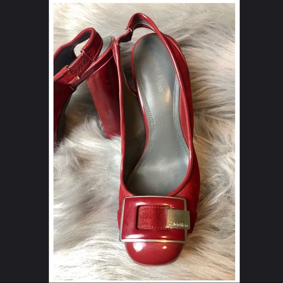 Calvin Klein red buckle heel sling backs - Picture 2 of 7